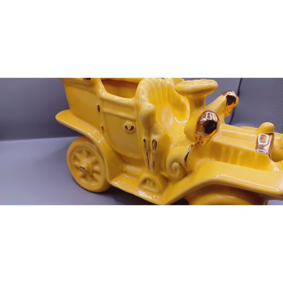 Oriole Brand Vintage Mustard Yellow with Gold Trim Convertible Car Planter - Picture 9 of 15